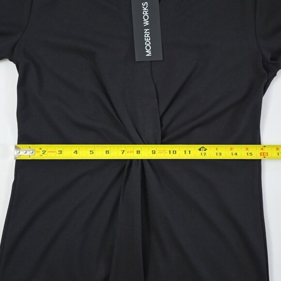 Modern Works Women’s Black Long Sleeves Collared Dress Front Twist Size Small - Picture 12 of 14